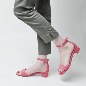XYD Pink Open Toe Ankle Strap Buckled Low Chunky Heel Sandal